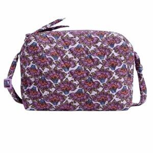 Vera Bradley Purple Scaevola Fan Print Crossbody Camera Bag Lightweight Cotton
